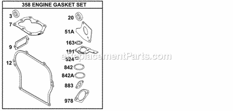 KitsGasket Sets-Engine Diagram and Parts List for  Briggs and Stratton Engine